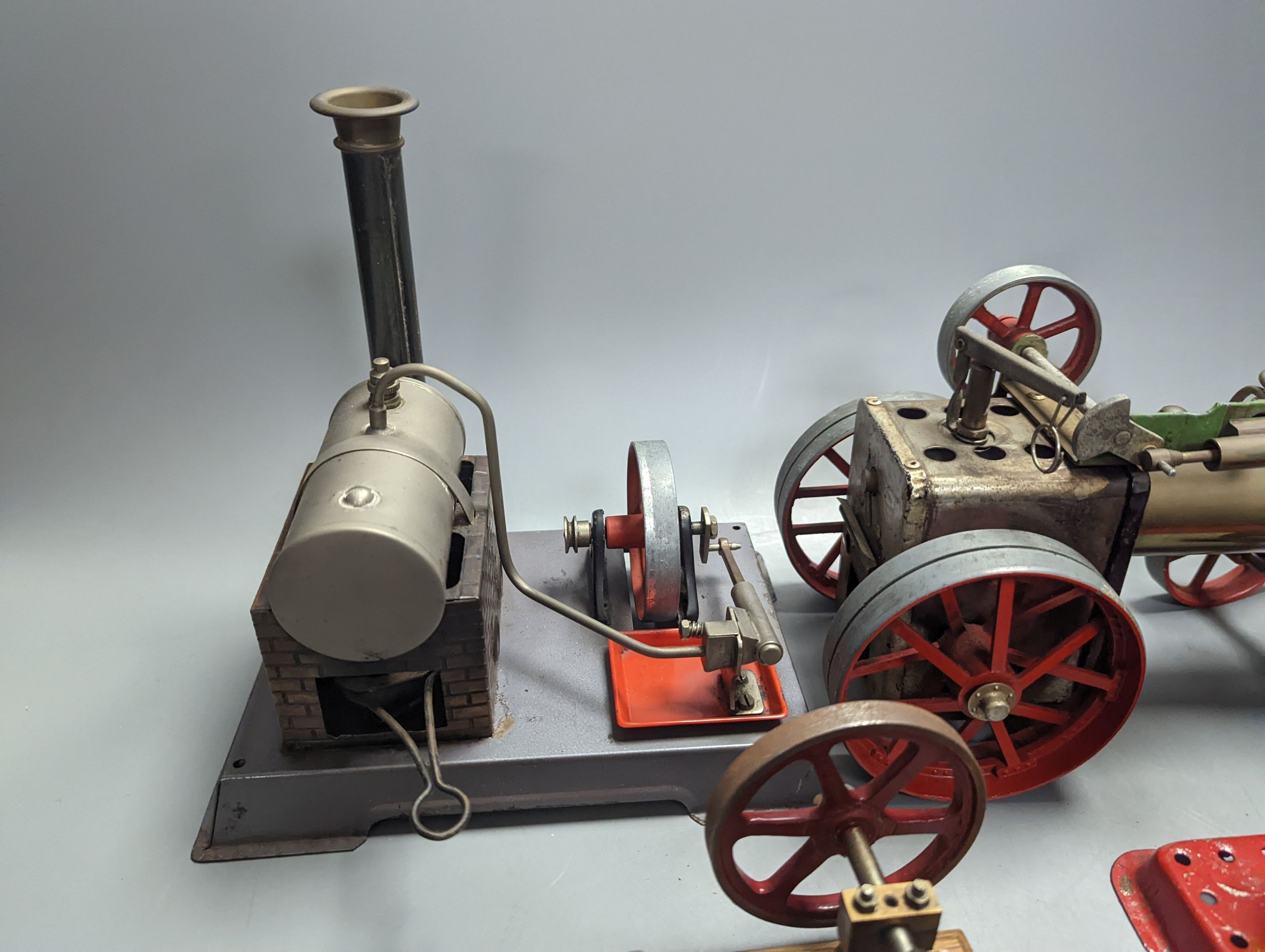 Four horizontal stationary steam engines, including Mamod and Torch and a Mamod steam wagon, 23cm